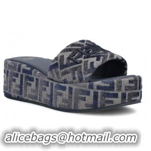 Promotional Fendi Sunshine FF Denim Flatform Slides/Sandals 8R851 Blue