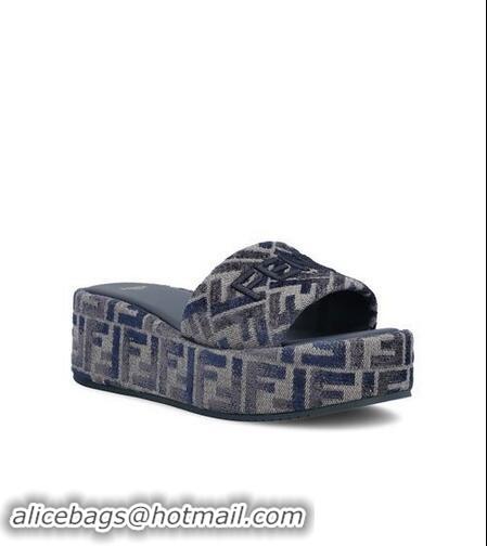 Promotional Fendi Sunshine FF Denim Flatform Slides/Sandals 8R851 Blue