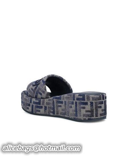 Promotional Fendi Sunshine FF Denim Flatform Slides/Sandals 8R851 Blue