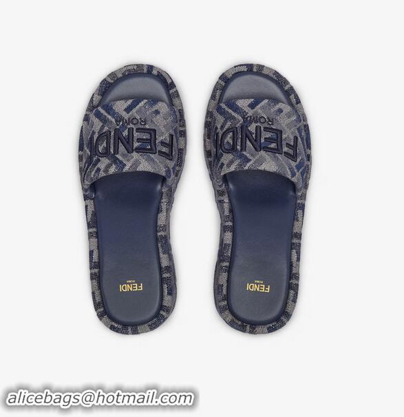 Promotional Fendi Sunshine FF Denim Flatform Slides/Sandals 8R851 Blue