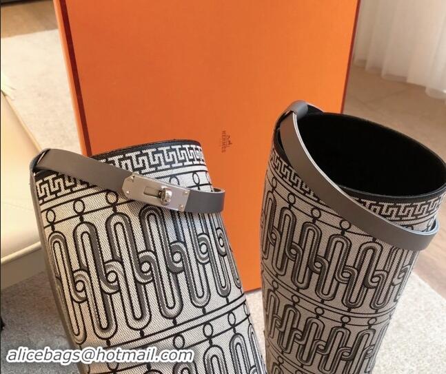 Purchase Hermes Jumping High Flat Boots in Printed H Canvas and Calfskin with Kelly Buckle Grey 907007