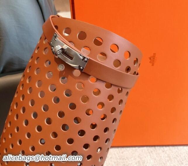 Good Looking Hermes Jumping High Flat Boots in Perforated Calfskin with Kelly Buckle Brown 907012