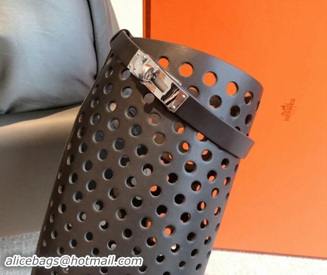 Pretty Style Hermes Jumping High Flat Boots in Perforated Calfskin with Kelly Buckle Black 907014