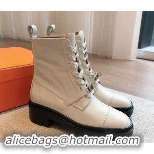 Low Price Hermes Funk Lace-up Ankle Boots 4.5cm in Calfskin Ivory White 907021