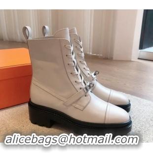 Good Quality Hermes Funk Lace-up Ankle Boots 4.5cm in Calfskin Pale Grey 907022