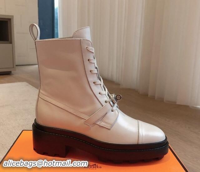 Good Quality Hermes Funk Lace-up Ankle Boots 4.5cm in Calfskin Pale Grey 907022