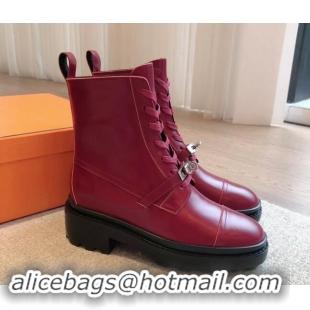 Stylish Hermes Funk Lace-up Ankle Boots 4.5cm in Calfskin Red 907023