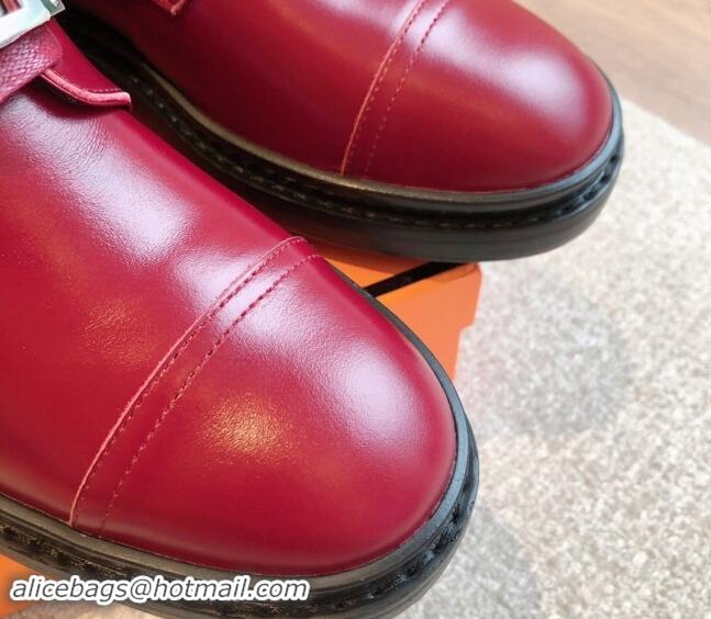 Stylish Hermes Funk Lace-up Ankle Boots 4.5cm in Calfskin Red 907023