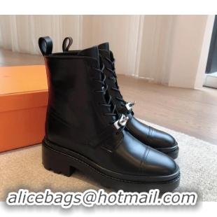 Perfect Hermes Funk Lace-up Ankle Boots 4.5cm in Calfskin Black  907024