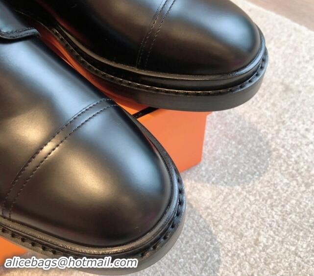 Perfect Hermes Funk Lace-up Ankle Boots 4.5cm in Calfskin Black  907024