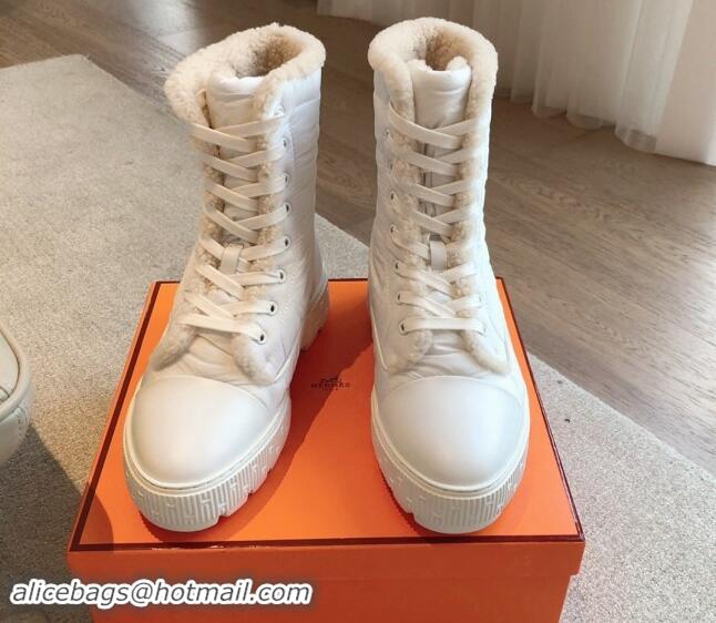 Purchase Hermes Fresh Lace-up Ankle Boots 4cm in Parachute Fabric White 907025