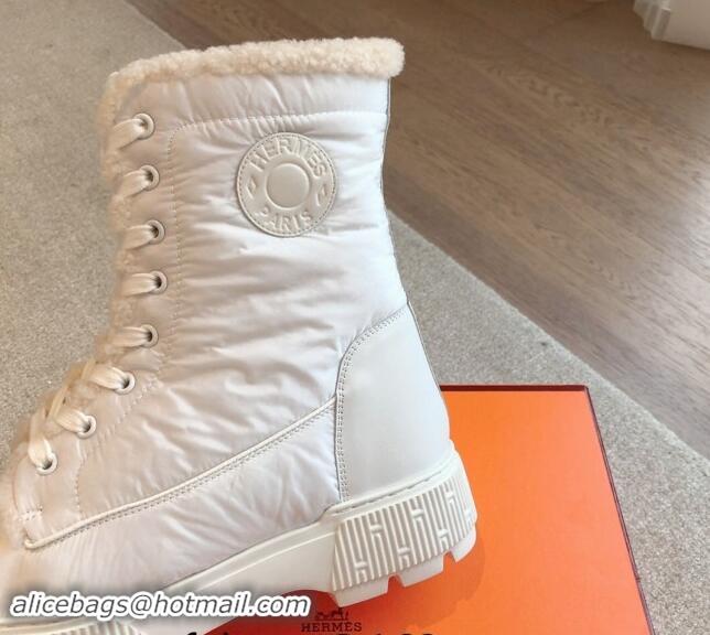 Purchase Hermes Fresh Lace-up Ankle Boots 4cm in Parachute Fabric White 907025