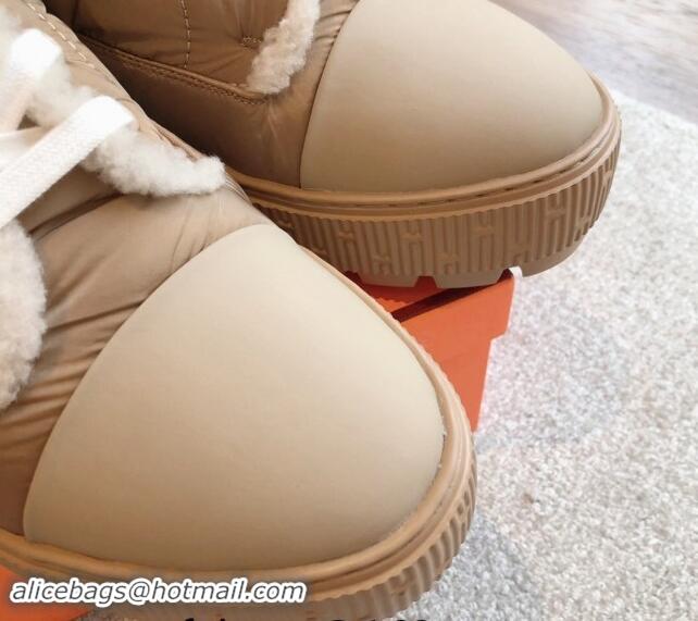 Shop Duplicate Hermes Fresh Lace-up Ankle Boots 4cm in Parachute Fabric Beige 907028