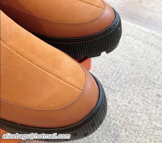 Top Grade Hermes Ankle Boots in Suede and Calfskin with Wool Lining Camel Brown 907031