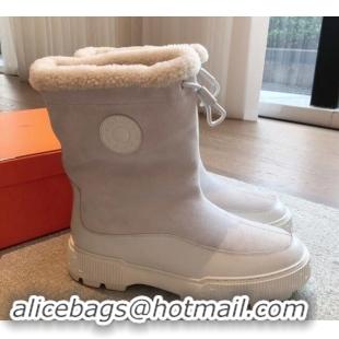 Good Product Hermes Ankle Boots in Suede and Calfskin with Wool Lining White 907032