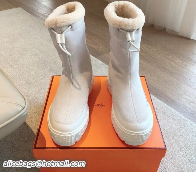 Good Product Hermes Ankle Boots in Suede and Calfskin with Wool Lining White 907032