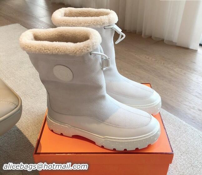 Good Product Hermes Ankle Boots in Suede and Calfskin with Wool Lining White 907032