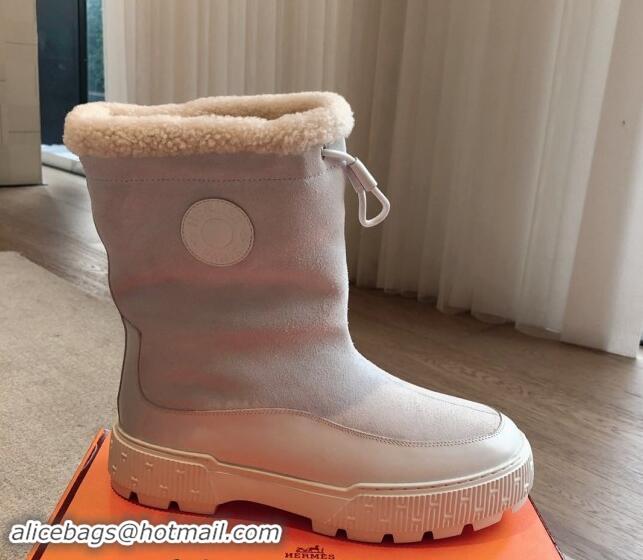 Good Product Hermes Ankle Boots in Suede and Calfskin with Wool Lining White 907032