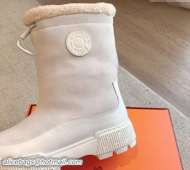 Good Product Hermes Ankle Boots in Suede and Calfskin with Wool Lining White 907032