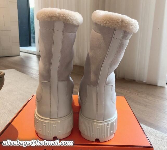 Good Product Hermes Ankle Boots in Suede and Calfskin with Wool Lining White 907032