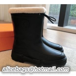 Popular Style Hermes Ankle Boots in Black Calfskin Leather with Wool Lining 907029