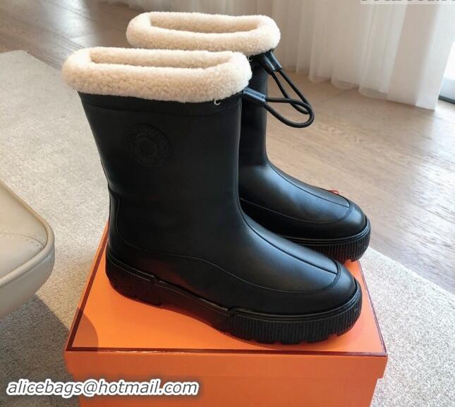 Popular Style Hermes Ankle Boots in Black Calfskin Leather with Wool Lining 907029