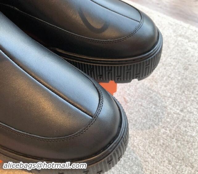 Popular Style Hermes Ankle Boots in Black Calfskin Leather with Wool Lining 907029