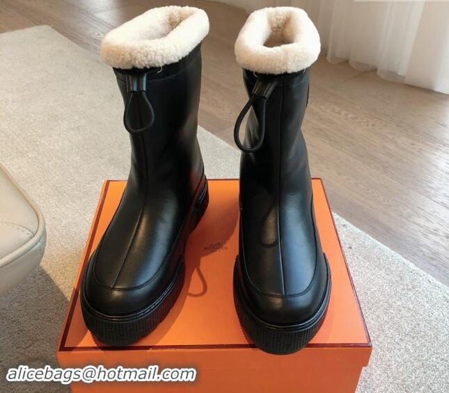 Popular Style Hermes Ankle Boots in Black Calfskin Leather with Wool Lining 907029