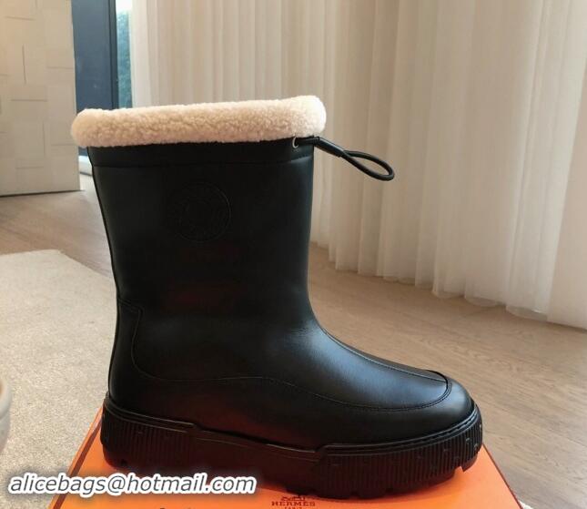 Popular Style Hermes Ankle Boots in Black Calfskin Leather with Wool Lining 907029