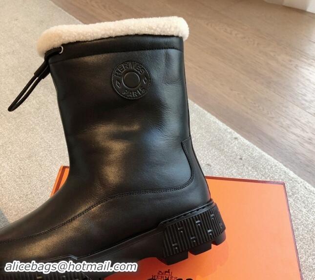 Popular Style Hermes Ankle Boots in Black Calfskin Leather with Wool Lining 907029