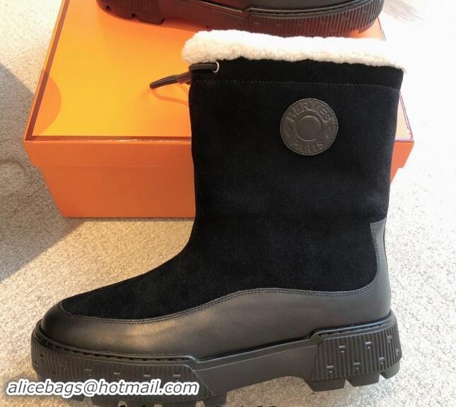 Good Looking Hermes Ankle Boots in Suede and Calfskin with Wool Lining Black 907033