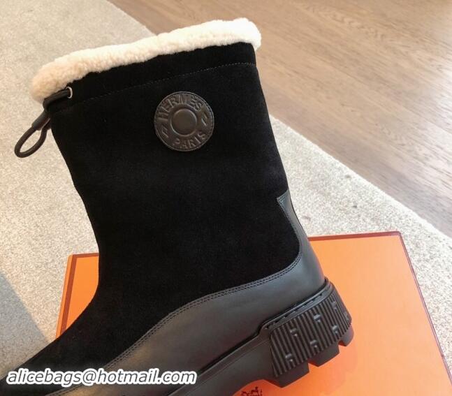 Good Looking Hermes Ankle Boots in Suede and Calfskin with Wool Lining Black 907033