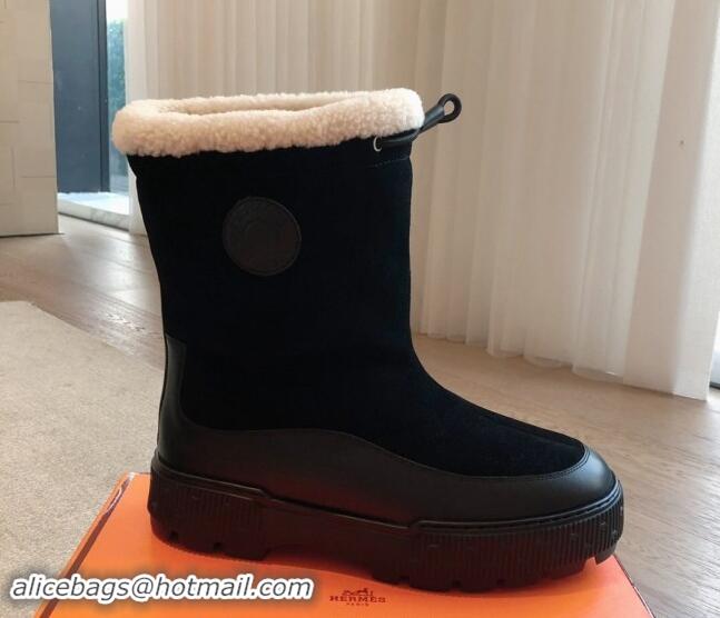 Good Looking Hermes Ankle Boots in Suede and Calfskin with Wool Lining Black 907033