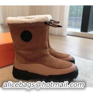 Stylish Hermes Ankle Boots in Suede and Calfskin with Wool Lining Brown 907034