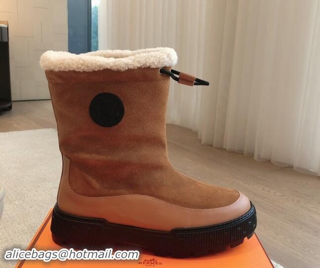 Stylish Hermes Ankle Boots in Suede and Calfskin with Wool Lining Brown 907034