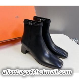 Most Popular Hermes Hommage Heel Ankle Boots 5cm in Black Calfskin with Mini Paris Buckle 907039