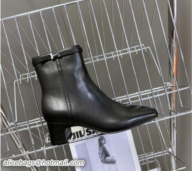 Most Popular Hermes Hommage Heel Ankle Boots 5cm in Black Calfskin with Mini Paris Buckle 907039