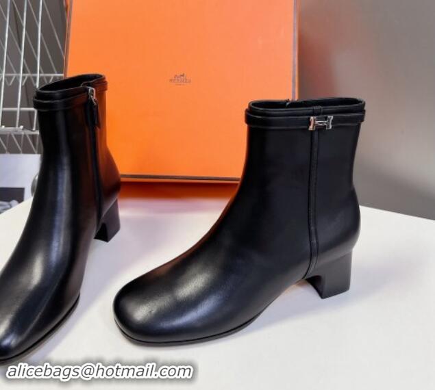 Hot Style Hermes Imperial Heel Ankle Boots 5cm in Black Calfskin with Mini Paris Buckle 907042