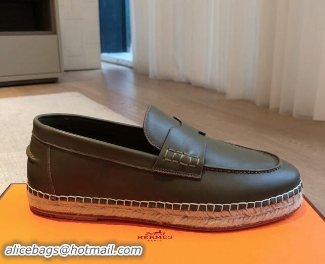 Low Price Hermes Trip Espadrilles Flat in Calfskin Green 907050