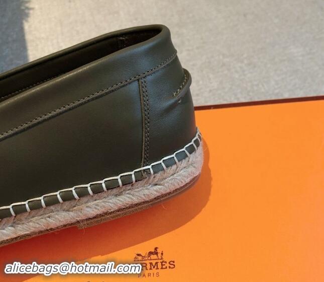 Low Price Hermes Trip Espadrilles Flat in Calfskin Green 907050