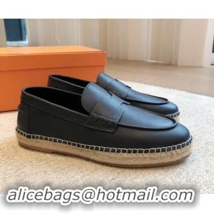 Best Grade Hermes Trip Espadrilles Flat in Calfskin Dark Blue 907051