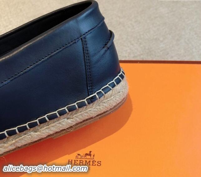 Best Grade Hermes Trip Espadrilles Flat in Calfskin Dark Blue 907051