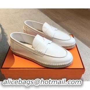 Grade Quality Hermes Trip Espadrilles Flat in Calfskin White 907053