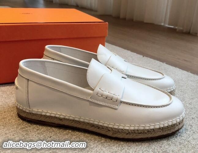 Grade Quality Hermes Trip Espadrilles Flat in Calfskin White 907053