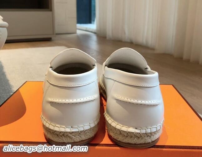 Grade Quality Hermes Trip Espadrilles Flat in Calfskin White 907053