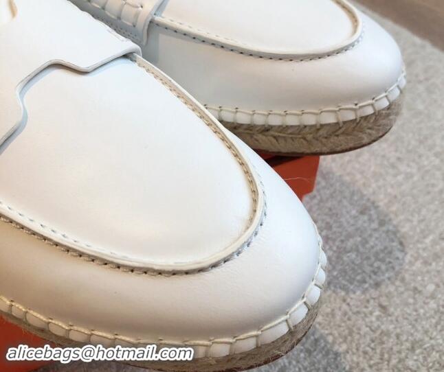 Grade Quality Hermes Trip Espadrilles Flat in Calfskin White 907053