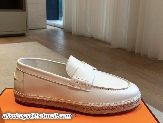 Grade Quality Hermes Trip Espadrilles Flat in Calfskin White 907053