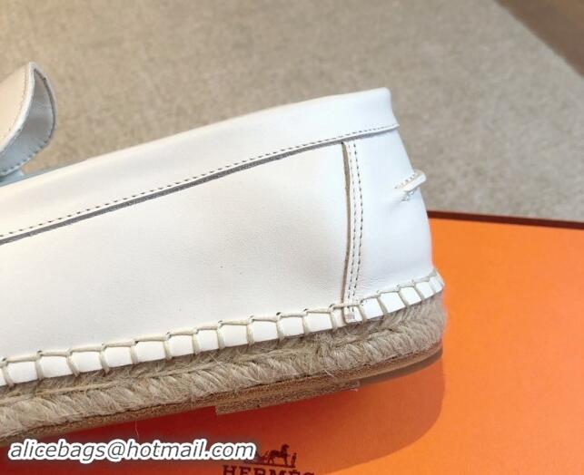 Grade Quality Hermes Trip Espadrilles Flat in Calfskin White 907053