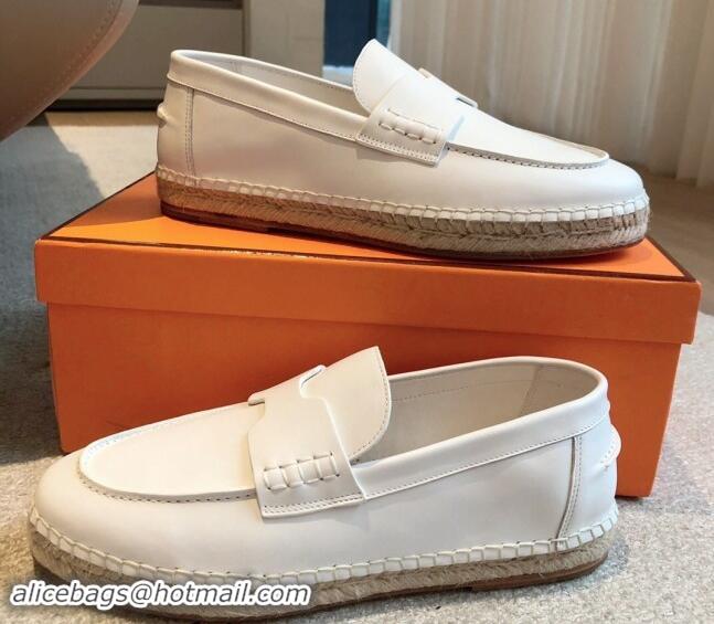 Grade Quality Hermes Trip Espadrilles Flat in Calfskin White 907053