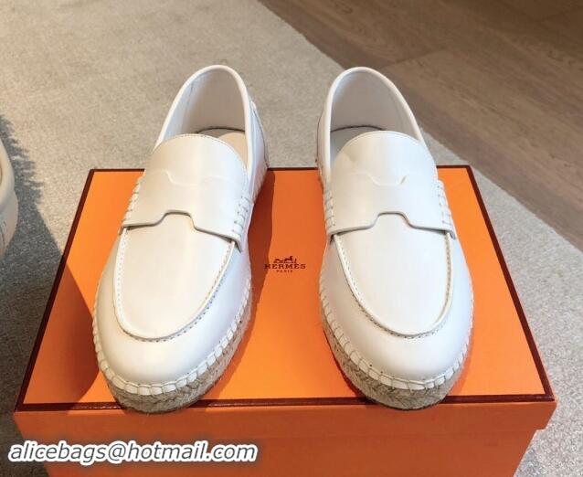 Grade Quality Hermes Trip Espadrilles Flat in Calfskin White 907053